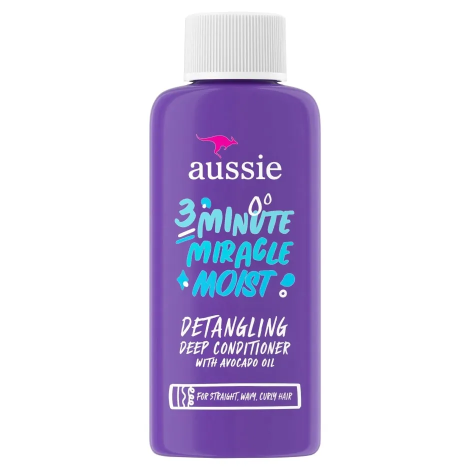 Aussie 3 Minute Miracle Moist Detangling Deep Conditioner Treatment with Avocado Oil, 1.7 fl oz, Travel Size, Paraben and Sulfate Free