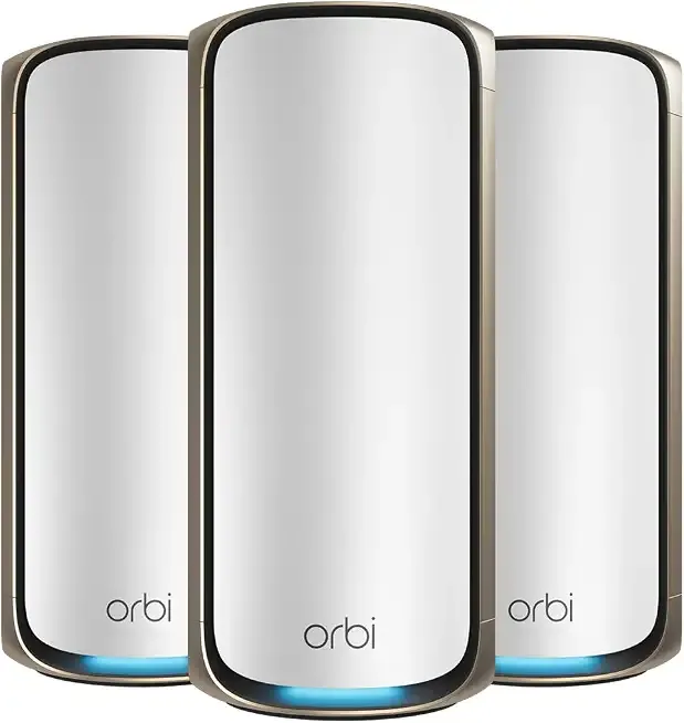 NETGEAR Orbi 970 Series (2026 Release) WiFi 7 Mesh System, 3 Pack | Up to 10,000 sq ft, Up to 27 Gbps, 200 Devices, Easy Set Up, Quad-Band, 10 Gig Port, Router + 2 Satellite Extenders, RBE973