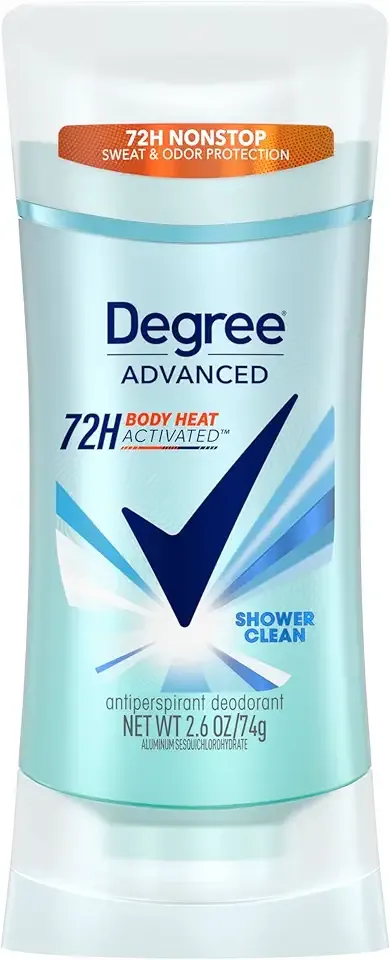 Degree Advanced Protection Antiperspirant Deodorant Shower Clean for 72-Hour Sweat & Odor Control for Women, with Body Heat Activated Technology, 2.6 oz