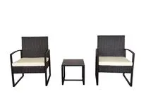 3tlg. Casual-Set Balkonset Sitzgruppe schwarzes Rattan mit Sitzkissen in beige