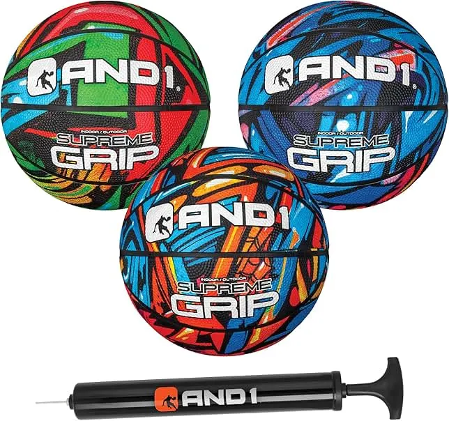 AND1 Mini Basketball Pack Set for Kids (Deflated w/Pump Included): - 7-Inch Premium Youth Size Basketballs, Easy to Grip