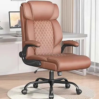 Office Chair-Executive High Back Breathable Comfy Desk Chair with Flip-up Armrests Lumbar Support-Ergonomic Leather Rolling Swivel Chair with Rock Function for Working Studying Gaming Office Chair-Executive High Back Breathable Comfy Desk…