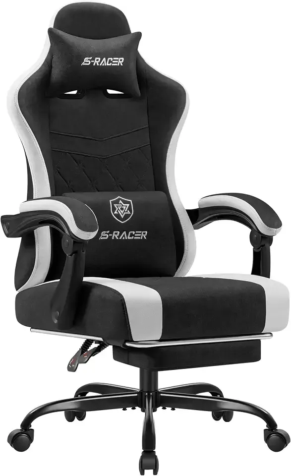 Homall Gaming Chair with Massage & Footrest, Ergonomic Computer Office Chair, High-Back Racing Style Reclining Chair with Adjustable Lumbar Support, Breathable Tech Fabric for Adults (Black)