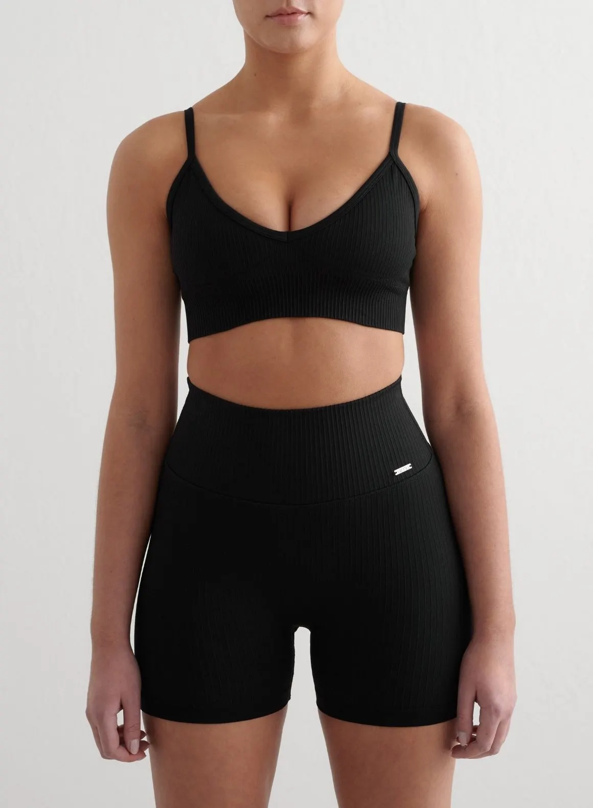 Black Ribbed Seamless Deep Cut Bra