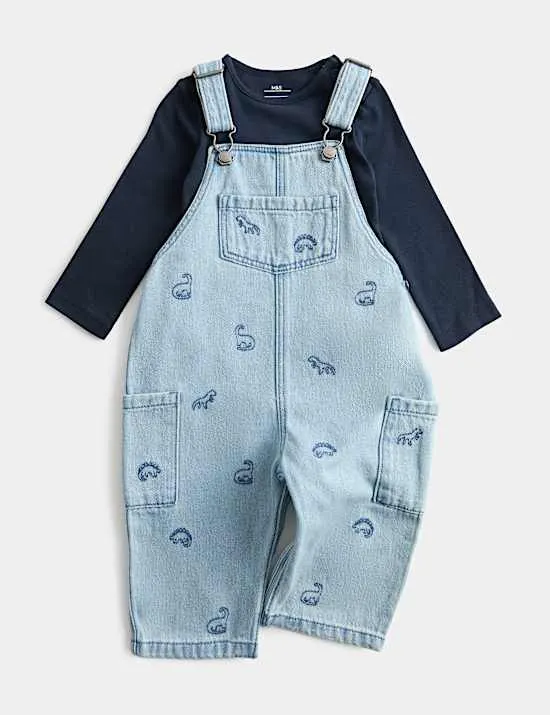 Pure Cotton Embroidered Denim Dungaree Outfit (0-3 Yrs)
