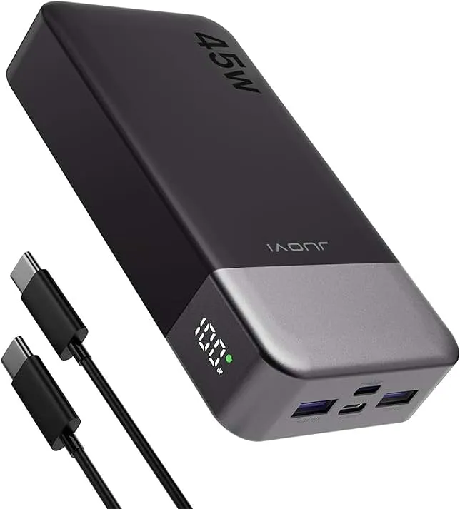 JUOVI Power Bank 45W 20000mAh Portable Charger USB C, PD QC Fast Charging 4-Port(2C+2A) External Battery Pack with LED Display, for i…