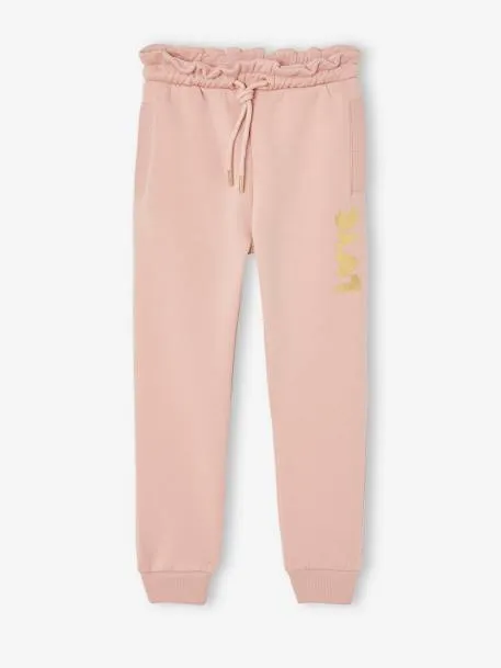 Jogging fille molleton motif love irisé - rose