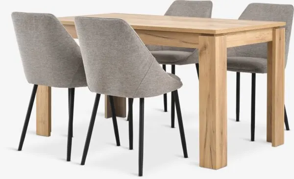 LINTRUP L140 wild naturel eiken + 4 VELLEV zand/zwart