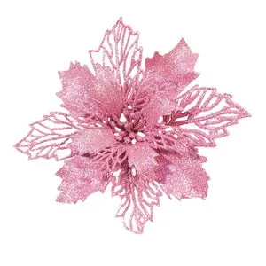 20 piezas de adornos navideños, flores artificiales brillantes con clips, adornos para árbol de Navidad, corona navideña artificial, φ16cm