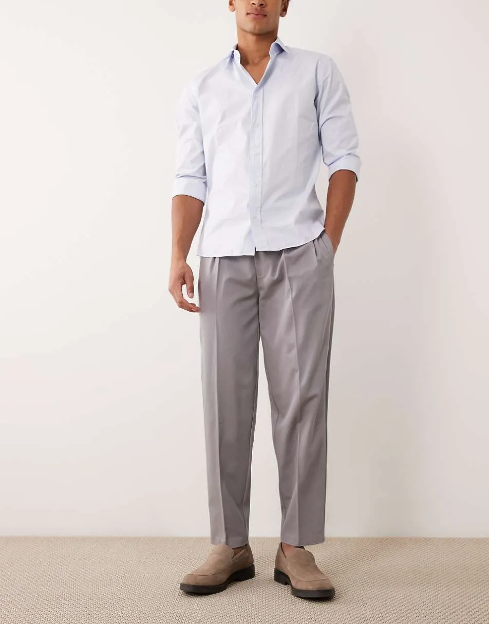 ASOS DESIGN smart pleated oversized tapered trousers in grey twill