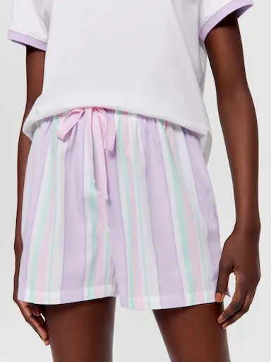 Lilac Stripe 100% Cotton Mid Short