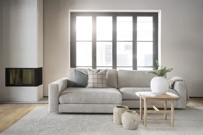 Modulaire gestoffeerde hoekbank Duncan - 258 cm Lichtgrijs/beige