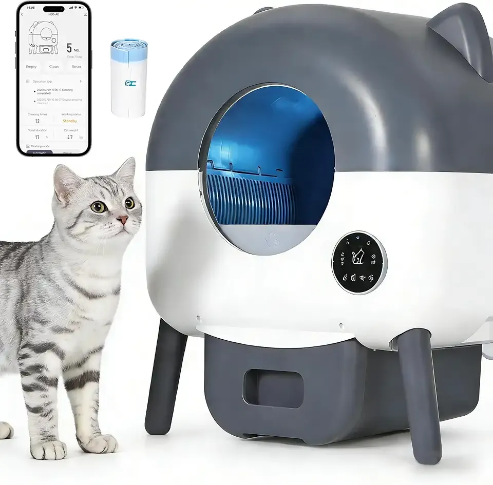 Self Cleaning Litter Box, Large Capacity Automatic Cat Litter Box Self Cleaning for Cats, Electric Cat Litters Box App Control, Multiple Safety Protection, 1 Roll Garbage Bags, Easy to Clean