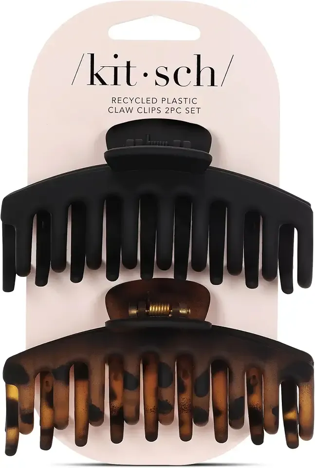 Kitsch Large Hair Clips For Women - Black & Tortoise, 2pcs | Durable Recycled Plastic Claw Clips for Styling & Updos – Secure All-Day Hold Hair Clips For Thick Hair, Comfortable Fit