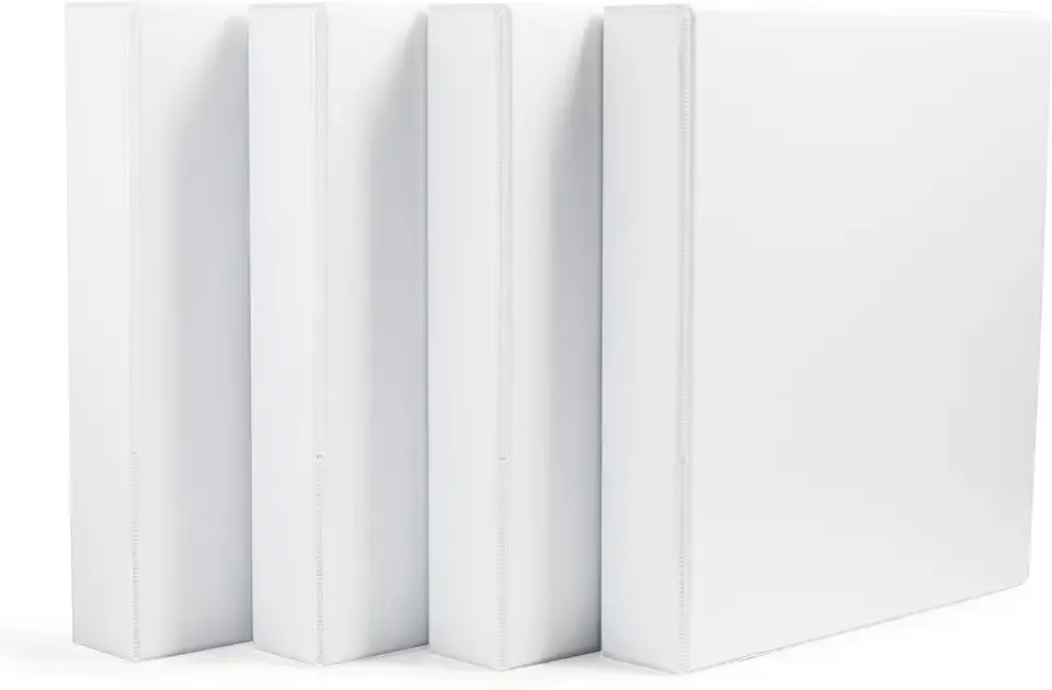 Amazon Basics 3 Ring Binders, 1.5 Inch D-Ring Organizer for School, Home Office, White, 4 Pack