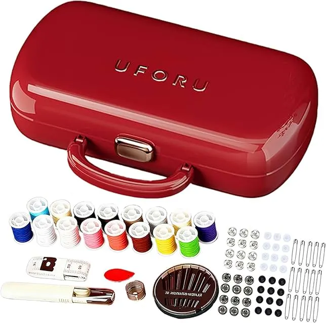 Red Sewing Project Kit, Travel Family Sewing Supplies Repair Kit Portable Small Traveler Sewing Kit Sewing Thread Accessories DIY Sewing Supplies Organizer (Red)