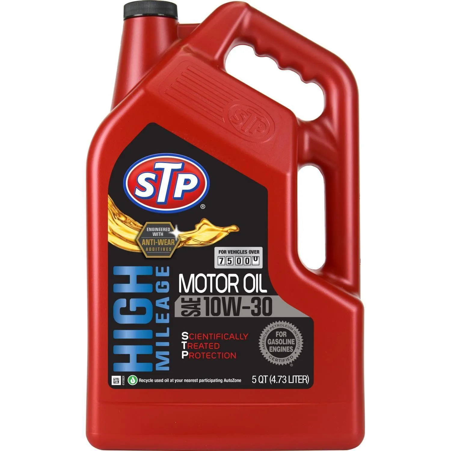 STP High Mileage Conventional 10W-30 Motor Oil 5 Quart