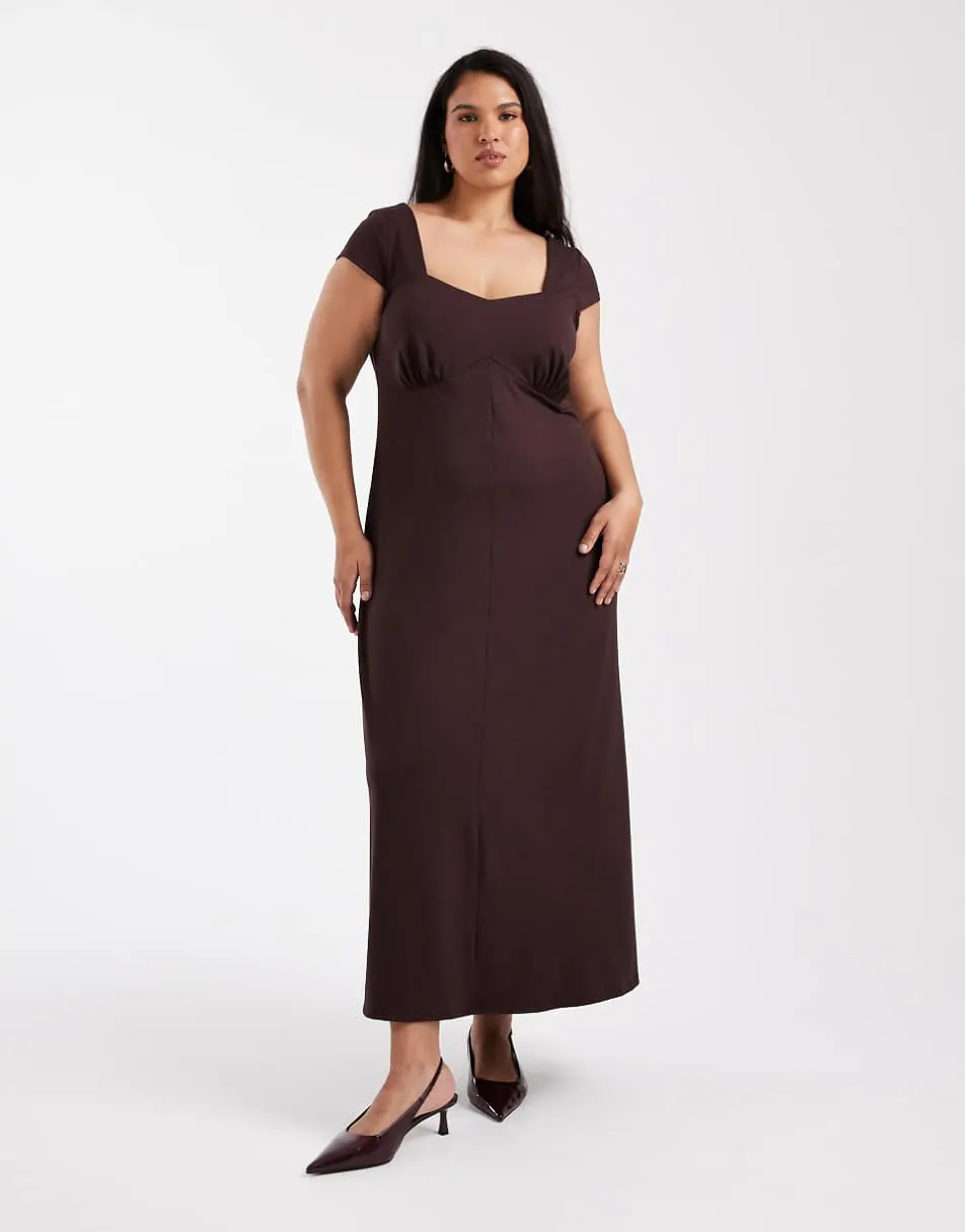 ASOS DESIGN Curve cap sleeve midi tea dress in chocolate
