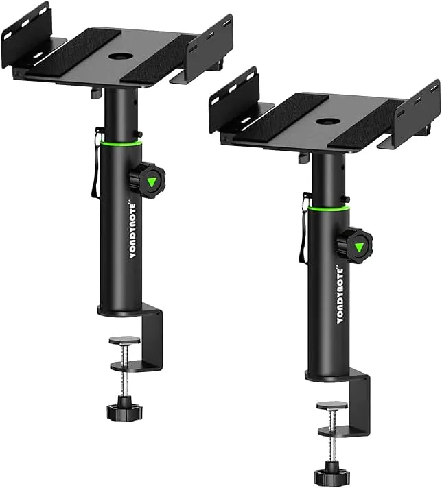 Vondynote Dual Side Clamp Studio Monitor Stands Short Desk Speaker Stands | Set of 2, 9"-14" Height Adjustable, Extendable Top Plate M…
