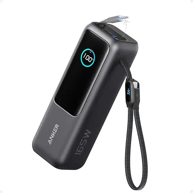 Anker Laptop Power Bank, 25,000mAh Travel Essential with 165W Total Output | 3 USB-C Ports with 100W Max Each, Built-In Retractable Cables, Flight-Ready, for iPhone 17 Series ,MacBook, and More