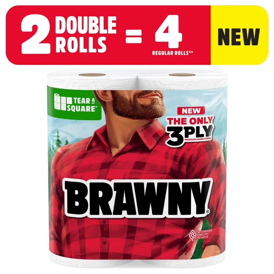 Brawny 3-Ply Tear-A-Square Paper Towel Double Rolls, 2 pk.