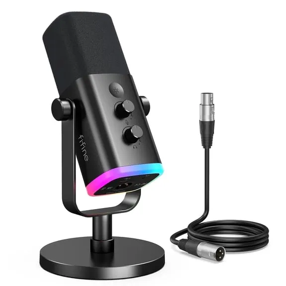 Deal, FIFINE AM8 XLR USB Dynamic Microphone for Computer PC PS5, Gaming/Podcast Mic with Clear Voice, RGB Light, Headphone Jack, Mute Button, Desktop Stand for Streaming, Music Recording $47.84 Was $96.99