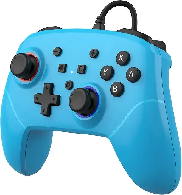 Kamylorus Wired Pro Controller for Nintendo Switch 2/1/OLED/Lite, Hall Effect Joysticks Gaming Controller with 2 Back Buttons Support Remap/Programmable, Motion Gyro Control, C Button, Cool RGB Light, 3.5mm Audio Jack, Dual Vibration (Blue)
