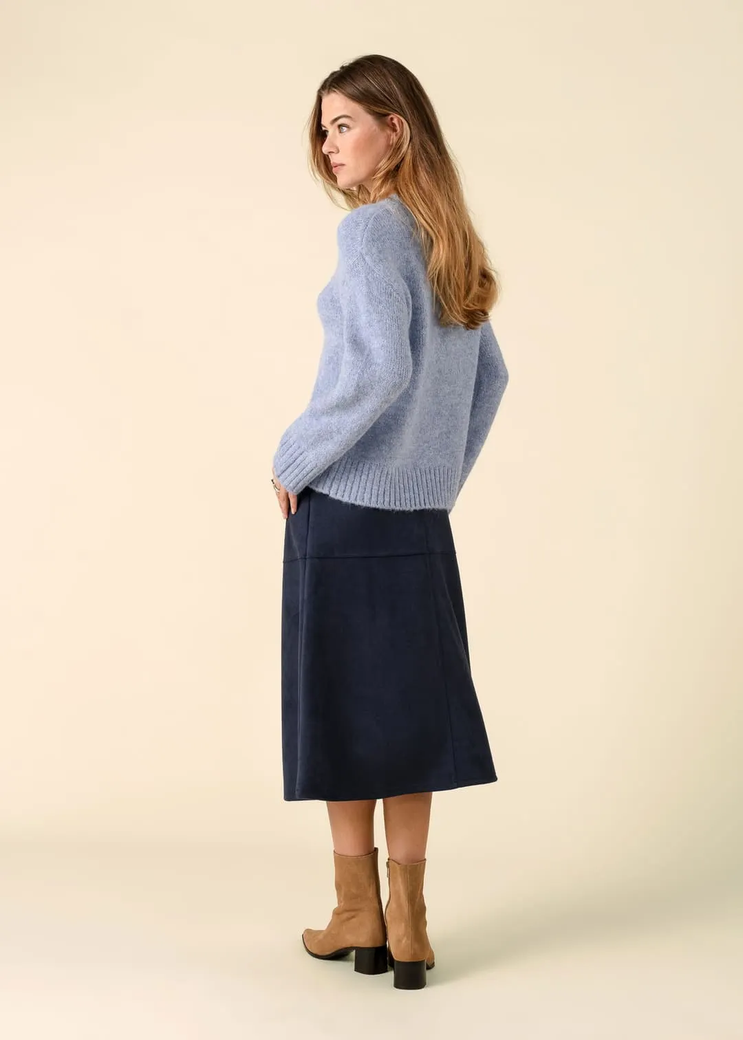 Blå kjol i mockaimitation