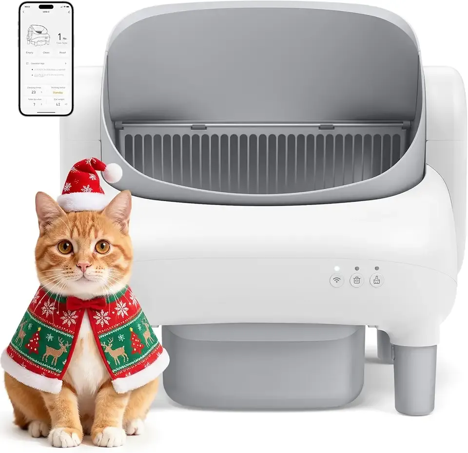 Automatic Cat Litter Box Self Cleaning,for Multiple Cats with Open Top Design, App Control, Safety Protection, Ultra-Quiet & Health Monitoring，Easy Setup,Gray