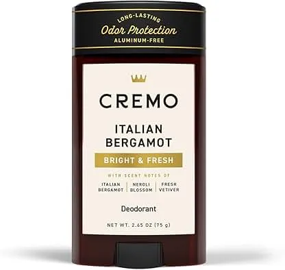 Cremo Italian Bergamot Aluminum Free Deodorant for Men, 48-hour Long Lasting Odor Protection, 2.65oz Cremo Italian Bergamot Aluminum Free Deodorant for…