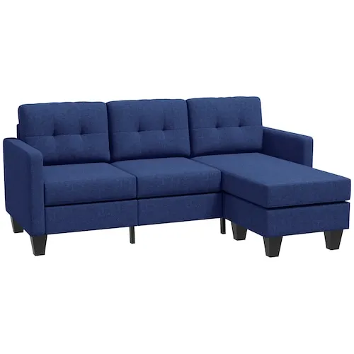 Corner Sofa, Chaise Lounge Furniture w/ Ottoman Dark Blue