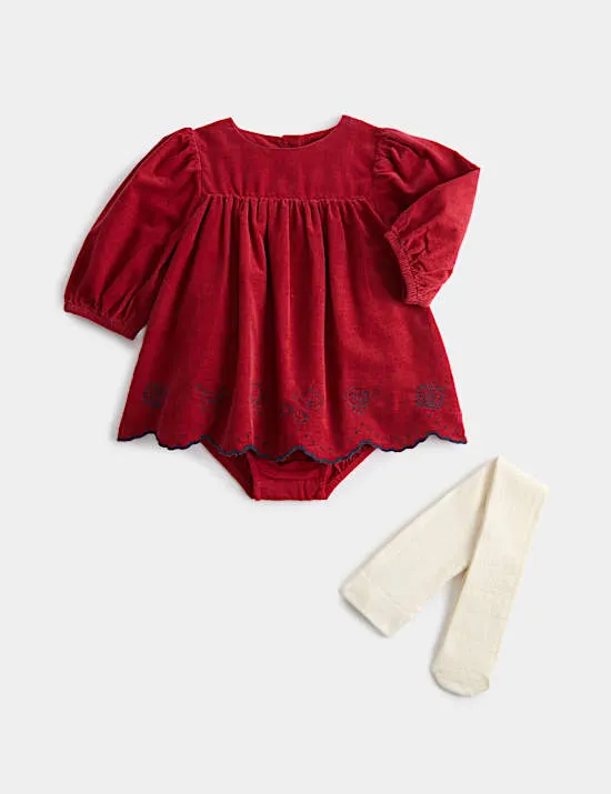 2-teiliges Outfit mit hohem Baumwollanteil, bestehend aus Kleid mit Strumpfhose (0–12 Monate)