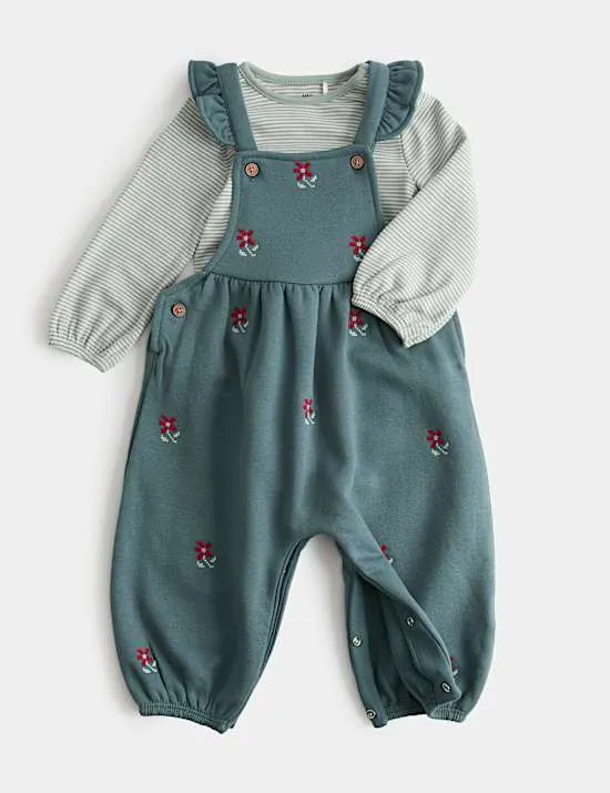 2-teiliges Outfit aus Jersey-Latzhose mit Stickerei und Oberteil (0–3 Jahre)