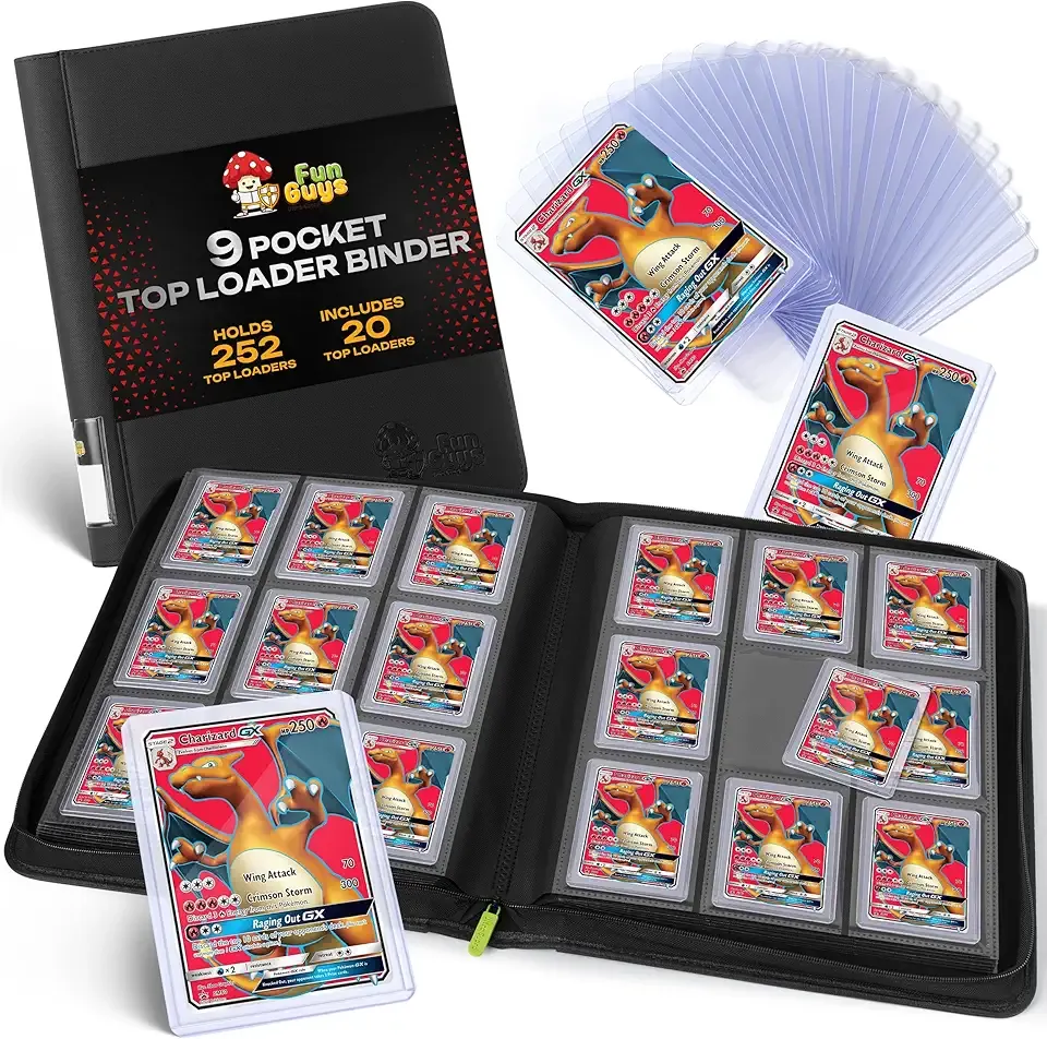 FunGuys Toploader Binder – 252 Capacity Trading Card Storage Binder, Zippered Side-Loading Album with 9-Pocket Layout for TCG, Yu-Gi-Oh!, MTG