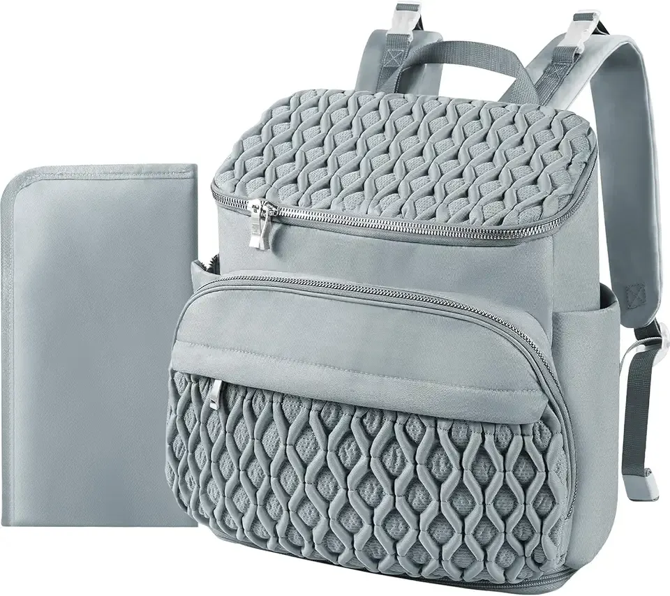 Baby Diaper Bag, Multi-Function Baby Bag for Mom Dad, Diaper Backpack with Changing Pad Stylish Pañaleras para Bebe Stroller Straps, Newborn Baby Essentials Must Haves for Women Grey Green
