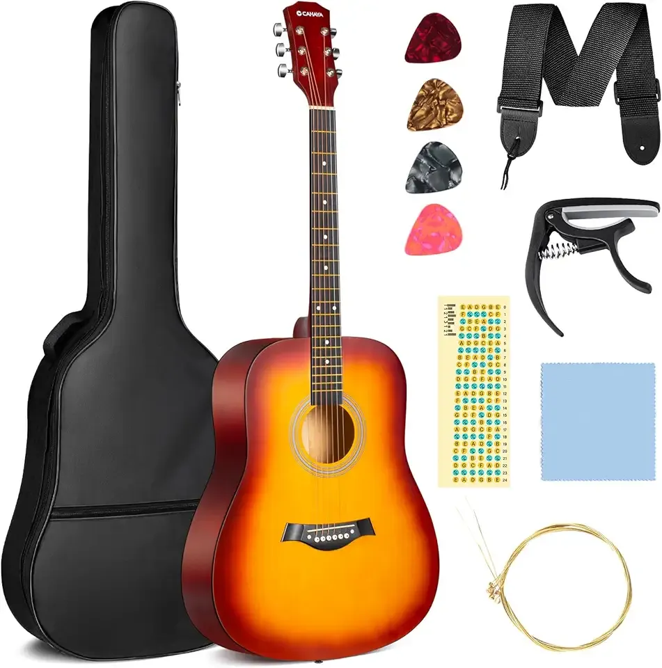 CAHAYA Acoustic Guitar For Beginner 41-inch - Full Size Wood Guitar Kit for Kids and Adults with Guitar bag Brass strings Capo String Pick and Clean Cloth for Gift CY0353
