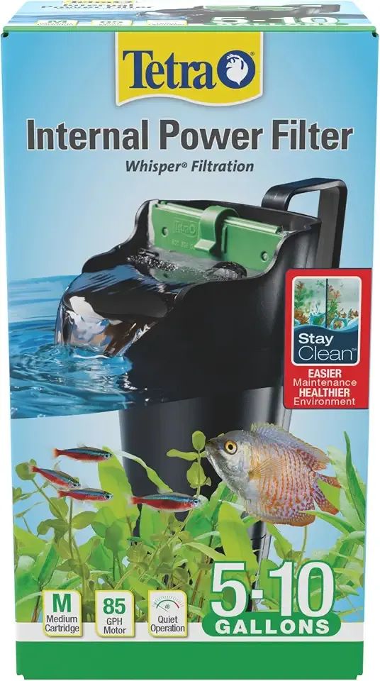 Tetra Whisper 85 GPH Internal Power Filter For Aquariums | For Fish Tanks Up To 10 Gallons, Whisper Quiet, Space-Saving Internal Filter Clips on Tank