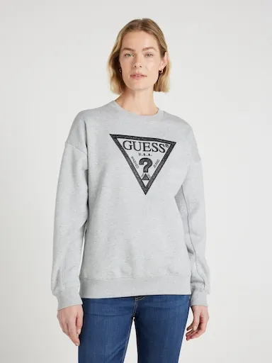 Guess Long Sleeve Triangle Glitter Sweatshirt In Light Melange Grey