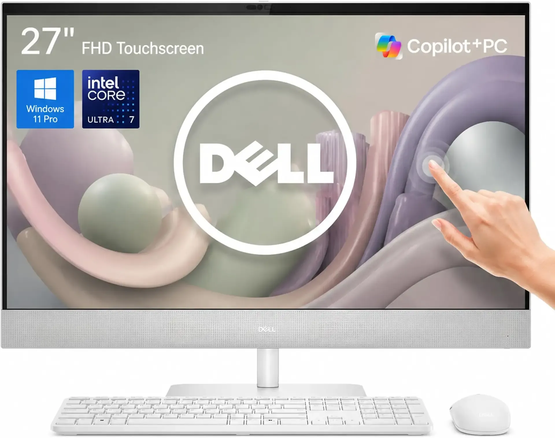 Dell 27 All in One PC Intel Ultra 7 355 32GB 1TB Touch Windows 11 Pro | FHD 10-point touchscreen, DDR5 5600MT/s RAM, PCIe Gen4 SSD, Wi-Fi 7 BE213, HDMI-in TV mode, IR camera