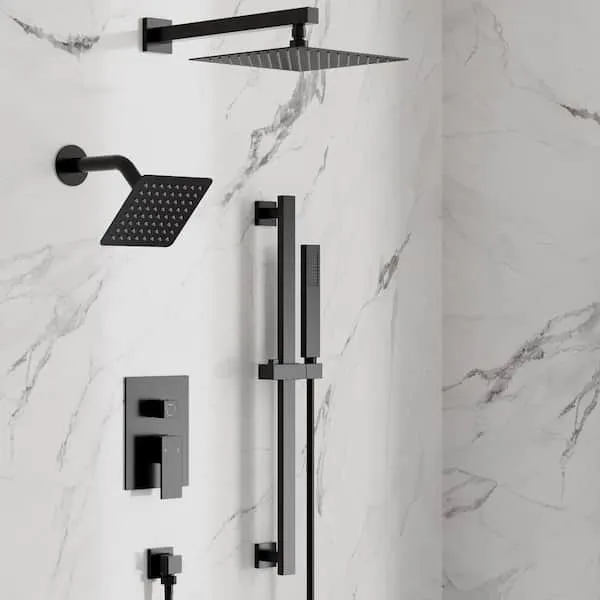 YAWWALK 3-​Spray 10 and 6 in.​ Wall Mount Dual Fixed and Handheld Shower Head with 2.​5 GPM in Matte Black (Valve Included)​