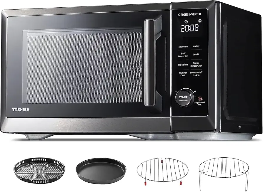 TOSHIBA Countertop Microwave Oven Air Fryer Combo, Inverter, Convection, Broil, Speedy Combi, Even Defrost, Humidity Sensor, Mute Function, 27 Auto Menu&47 Recipes, 1.0 cu.ft/30QT, 1000W