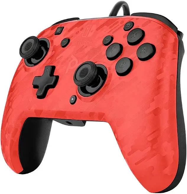 PDP Gaming Faceoff Deluxe+ Wired Switch Pro Controller - Officially Licensed by Nintendo - Customizable gamepad buttons, sticks, triggers, and paddles - Ergonomic Controllers - Red Camo / Camouflage