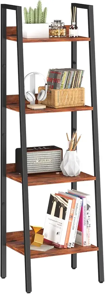 Ladder Shelf, 4 Tier Tall Ladder Bookshelf Corner Shelf, Industrial Book Shelf Ladder Bookcase Narrow, Standing Storage Shelves Display Shelf for Bedroom Living Room Office Kitchen Bathroom