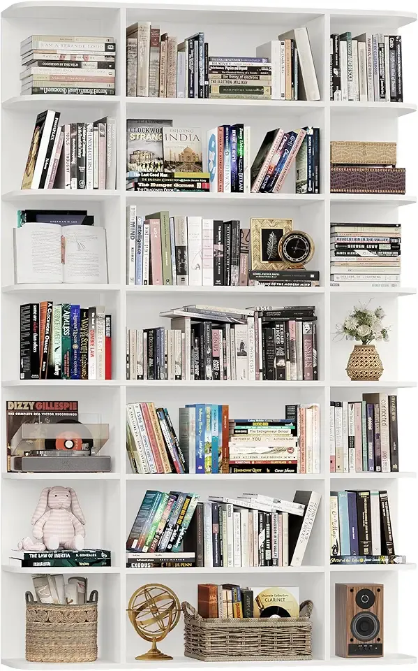 HOSTACK 85" Tall Bookshelf, 7 Tier Open Shelves Bookcase, Triple Wide Bookcase with 21 Open Display Shelves, Freestanding Bookshelf, Large Home Decor Furniture for Living Room, Bedroom, Library, White