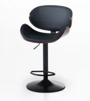 Barhocker mit Walnussholz-Rückenlehne, verstellbarer Sitzhöhe, ca. 53 x 44 cm – Schwarz