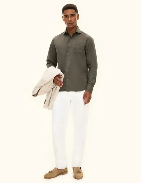 Regular Fit Wide Spread Twillshirt Tree Green