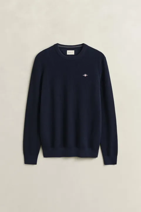 Strukturert Bomull Crew Neck Genser