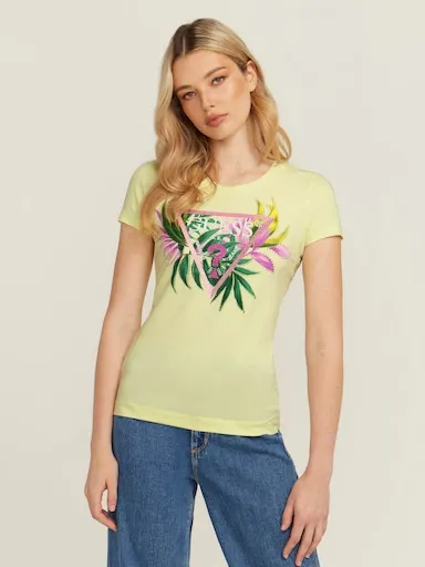 Guess Leaf Triangle Tee In Pastel Lime