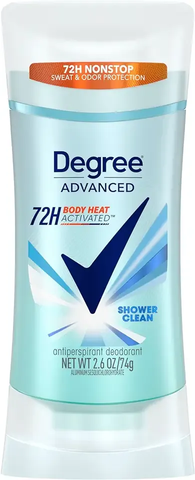 Degree Advanced Protection Antiperspirant Deodorant Shower Clean for 72-Hour Sweat & Odor Control for Women, with Body Heat Activated Technology, 2.6 oz