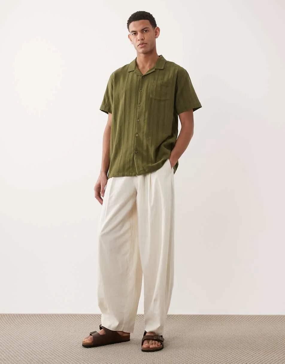 Brave Soul short sleeve shirt co-ord with revere collar in khaki